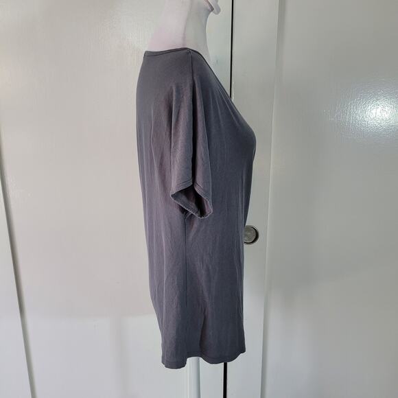 Peruvian Connection Size L Draped Gathered Asymmetrical Top Pima Cotton Gray - Picture 2 of 8